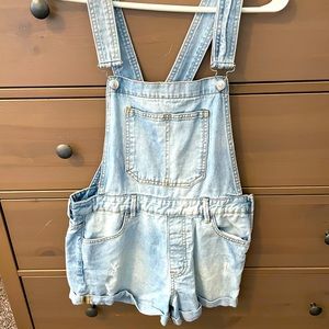 Light wash denim overalls
